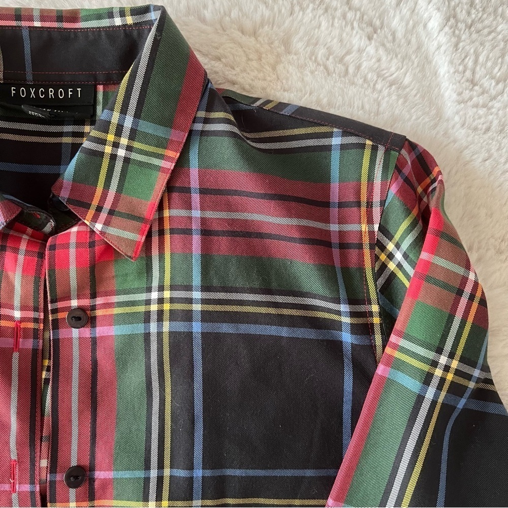 Foxcroft Holiday Plaid Oxford button down - Picture 4 of 9